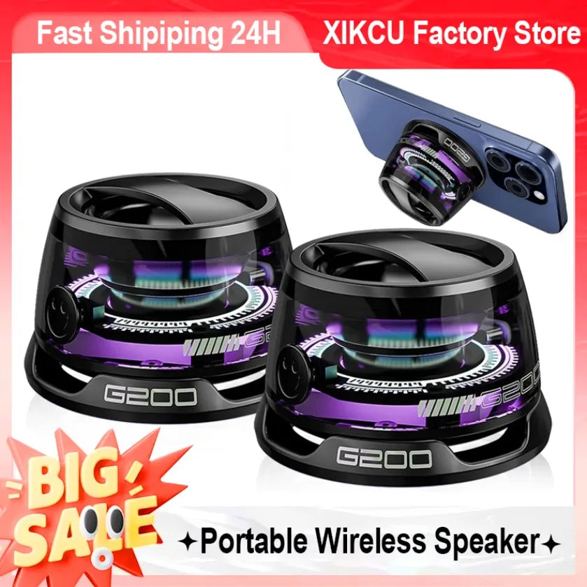 Experience Ultimate Freedom with Our Portable Mini Travel Stereo Bluetooth Speaker - Now with RGB Color Light and Versatile Phone Holder!