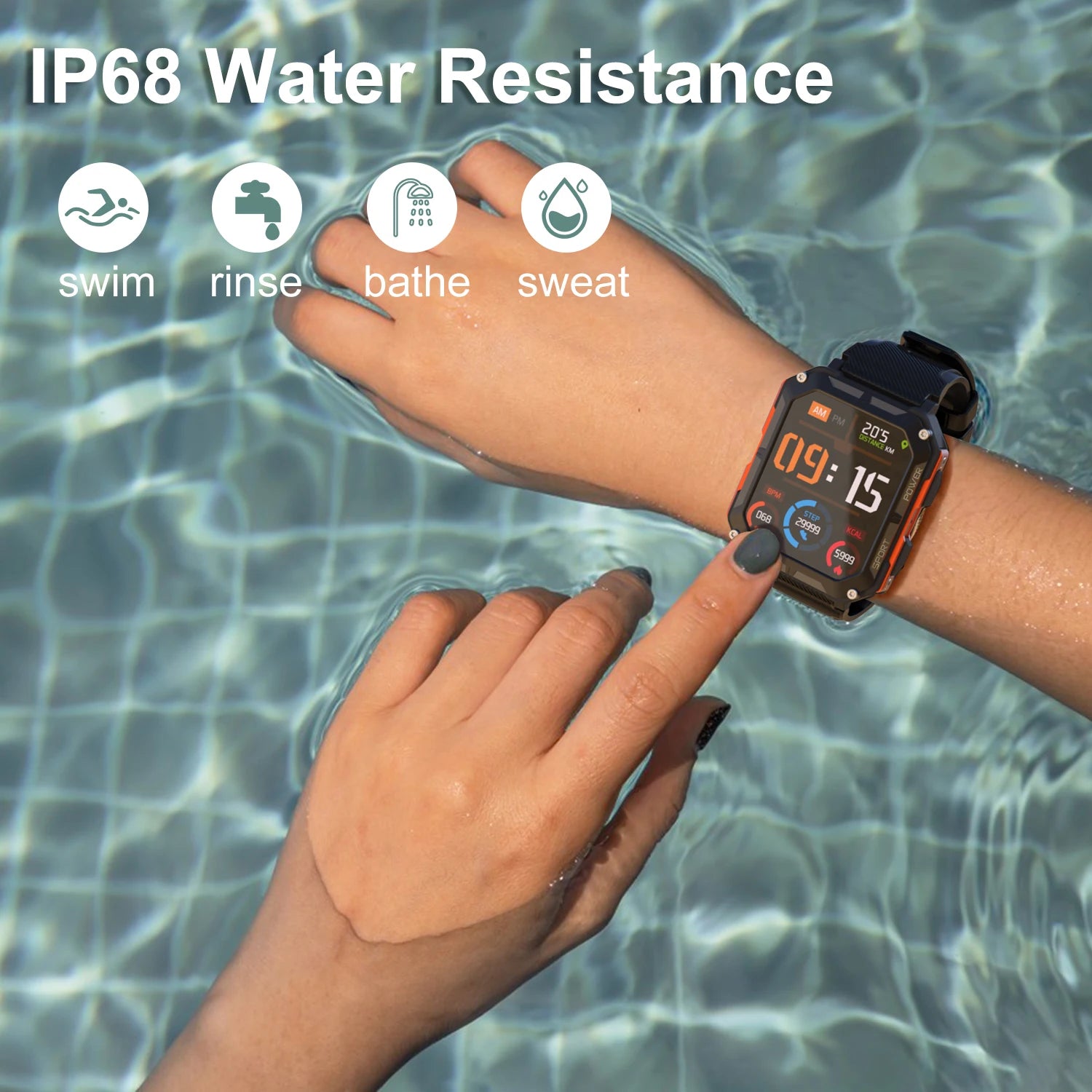 C20 Pro Men’s Smartwatch – Wireless Calls, Voice Assistant, Health & Fitness Tracking, IP68 Waterproof, Works with Android & iPhone