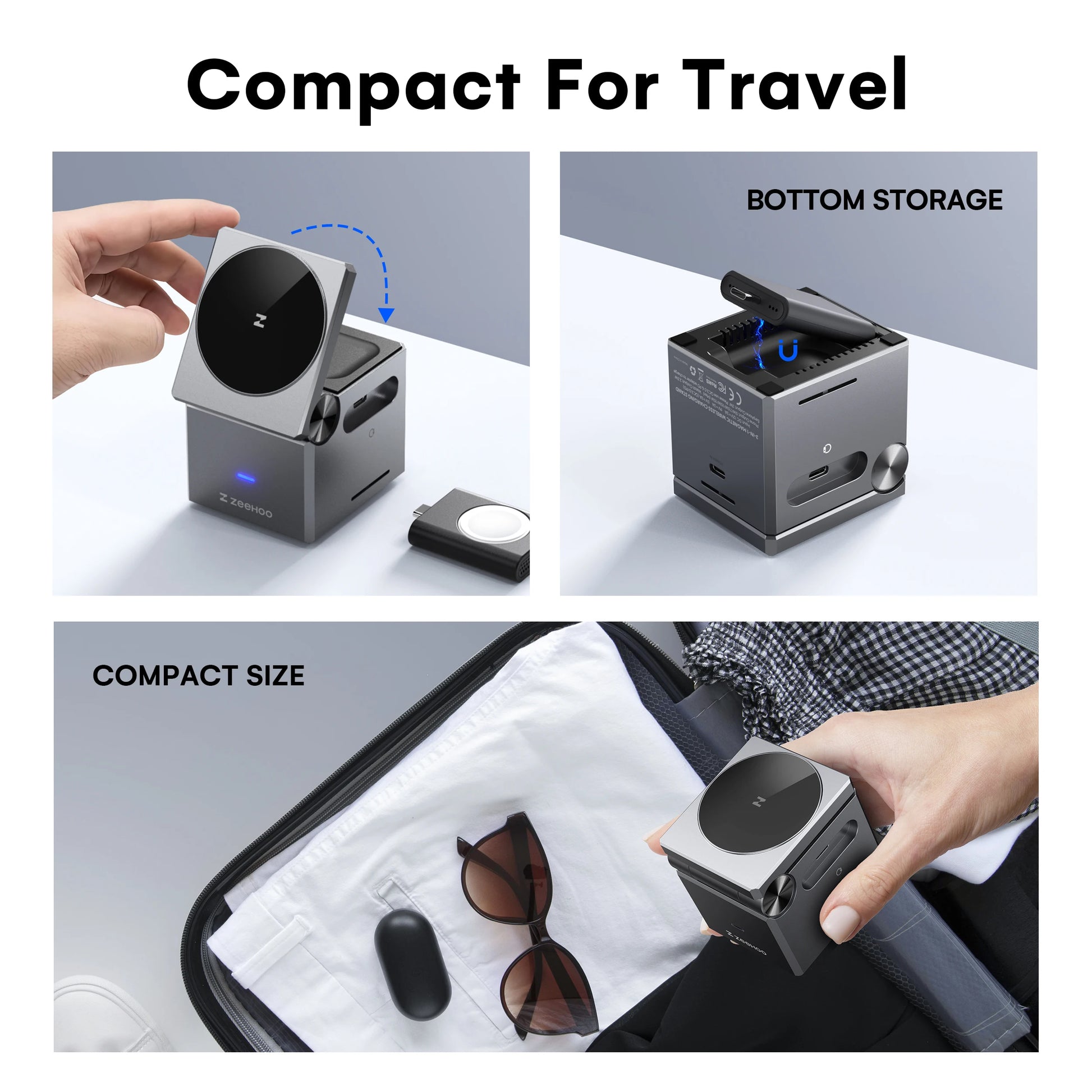 Ultimate Zeehoo 3-in-1 Magnetic Wireless Charging Station for iPhone - Portable & Convenient Travel Charger for Multiple Devices