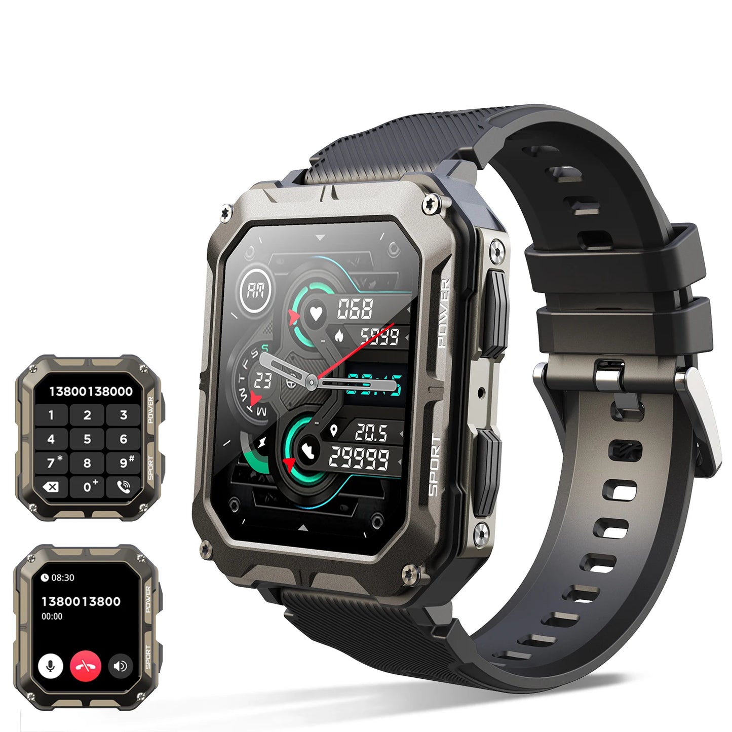 C20 Pro Men’s Smartwatch – Wireless Calls, Voice Assistant, Health & Fitness Tracking, IP68 Waterproof, Works with Android & iPhone