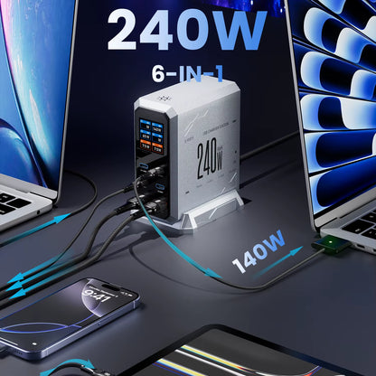 Ultimate 240W GaN Charger: 6-in-1 Fast Charging Station for iPhone, MacBook & More!