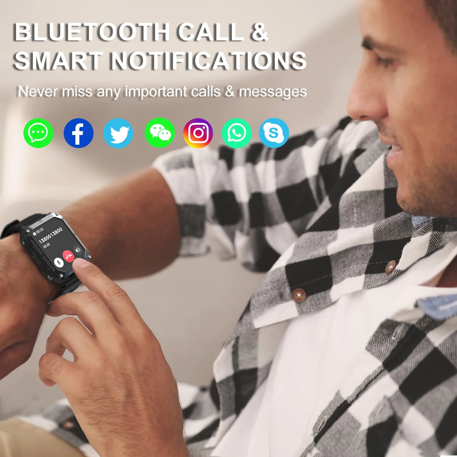 C20 Pro Men’s Smartwatch – Wireless Calls, Voice Assistant, Health & Fitness Tracking, IP68 Waterproof, Works with Android & iPhone