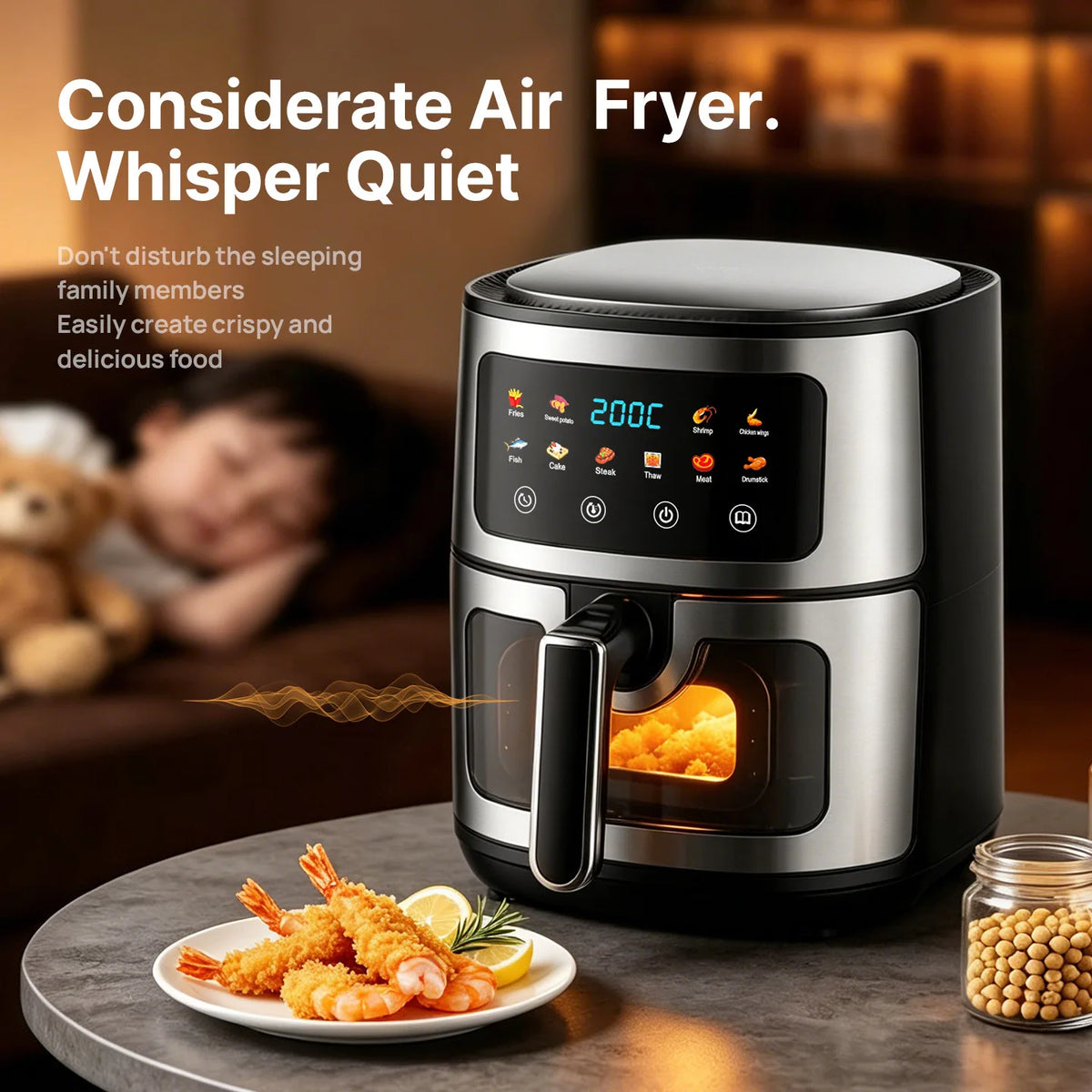 Experience Healthy Cooking with Our 8L Large Air Fryer Featuring a Transparent Window and 8 Convenient Presets