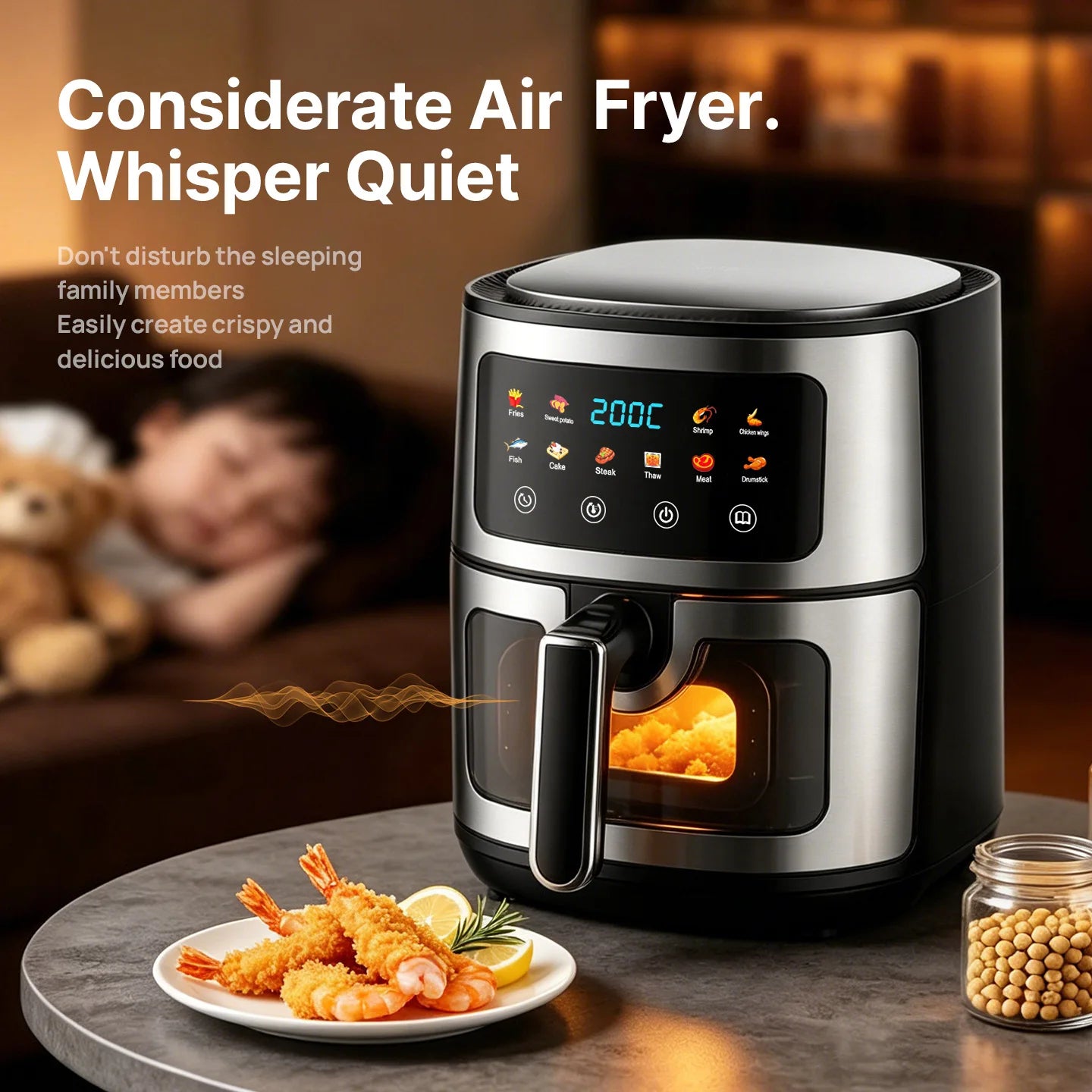 Experience Healthy Cooking with Our 8L Large Air Fryer Featuring a Transparent Window and 8 Convenient Presets