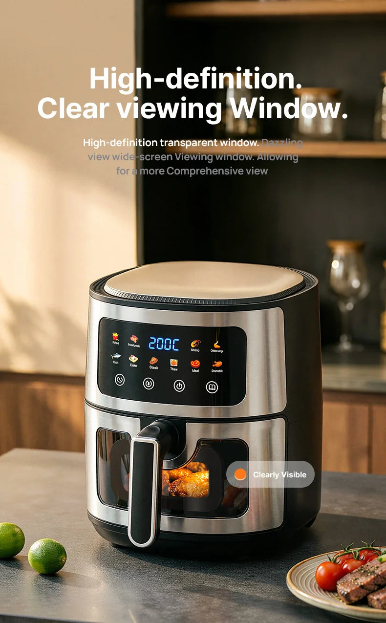 Experience Healthy Cooking with Our 8L Large Air Fryer Featuring a Transparent Window and 8 Convenient Presets