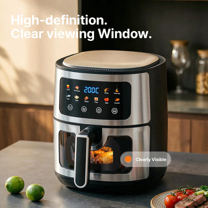 Experience Healthy Cooking with Our 8L Large Air Fryer Featuring a Transparent Window and 8 Convenient Presets