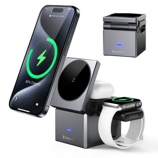 Ultimate Zeehoo 3-in-1 Magnetic Wireless Charging Station for iPhone - Portable & Convenient Travel Charger for Multiple Devices