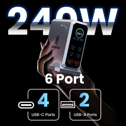 Ultimate 240W GaN Charger: 6-in-1 Fast Charging Station for iPhone, MacBook & More!