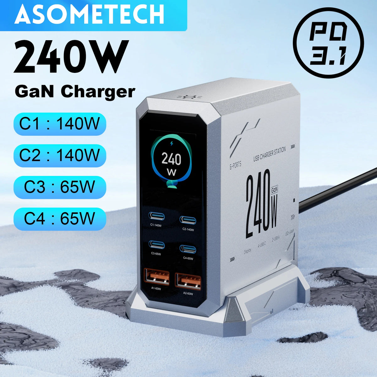 Ultimate 240W GaN Charger: 6-in-1 Fast Charging Station for iPhone, MacBook & More!